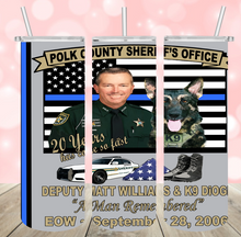 Polk County Sheriff's Office Deputy Matt Williams & K9 DiOGi Tumbler  **Free Shipping**