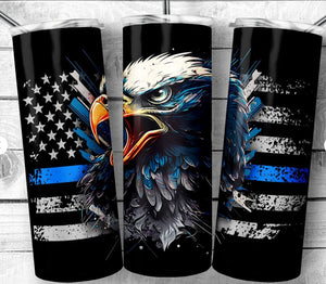 Thin Blue Line & American Bald Eagle 20oz Skinny Tumbler *free shipping**