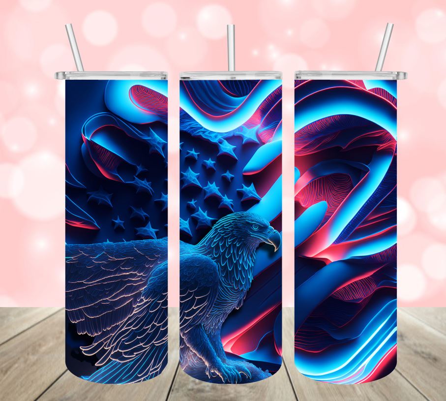 Bald Eagle Neon 20oz Skinny Tumbler  **Free Shipping**