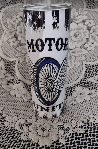 LE Motorcycle Riders 20oz Skinny Tumbler, Wings & Thin Blue Line  Free Shipping