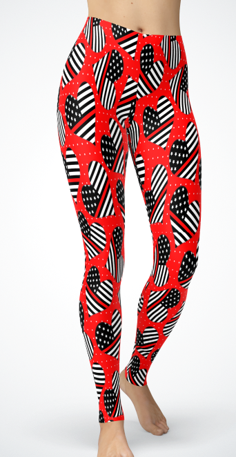 Red Line Heart Leggings or Capri's