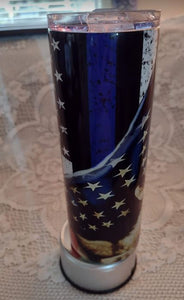 Thin Blue Line & American Flag Skinny Tumbler, 20oz